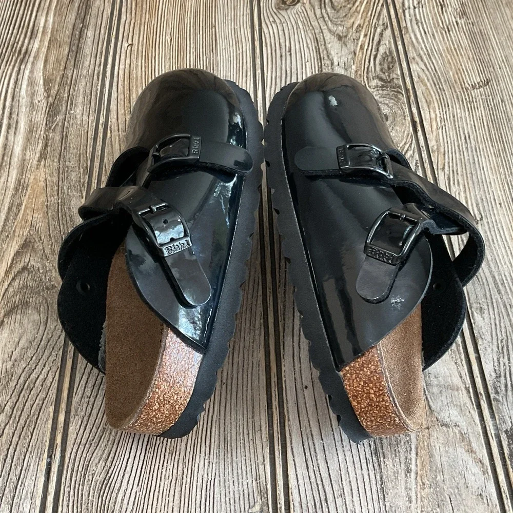 Birkenstock Birki's Boston Slide Patent Black Leather Clogs Kids Girls Size C12